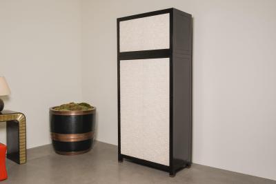 Robert Kuo Contemporary Hand Carved Cream Lacquer Cloud Design Chest on Chest by Robert Kuo