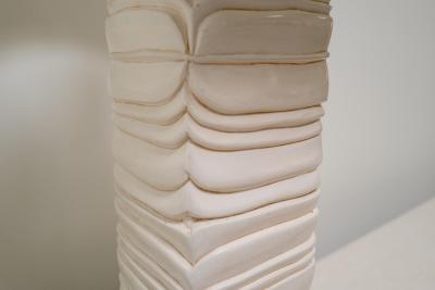 Robert Kuo Contemporary Hand Carved Cream Lacquer Feather Table Lamp by Robert Kuo