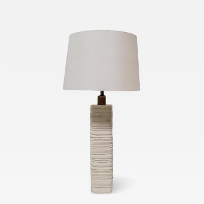 Robert Kuo Contemporary Hand Carved Cream Lacquer Feather Table Lamp by Robert Kuo