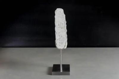 Robert Kuo Contemporary Hand Carved Crystal Bi Sculpture w Steel Stand by Robert Kuo