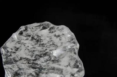 Robert Kuo Contemporary Hand Carved Crystal Bi Sculpture w Steel Stand by Robert Kuo