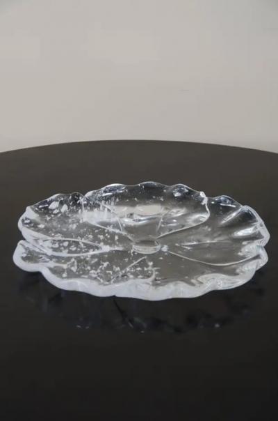 Robert Kuo Contemporary Hand Carved Crystal Flower Plate by Robert Kuo Limited Edition