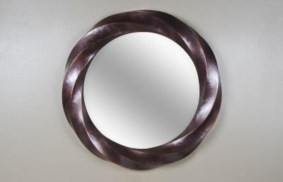 Robert Kuo Contemporary Hand Repouss Antique Copper Puso Mirror by Robert Kuo