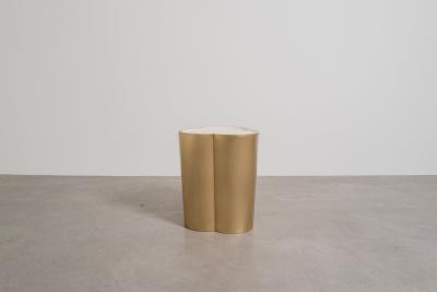 Robert Kuo Contemporary Hand Repouss Brass Lobed Drumstool w Lacquer Top by Robert Kuo