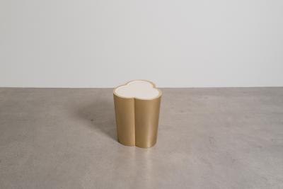 Robert Kuo Contemporary Hand Repouss Brass Lobed Drumstool w Lacquer Top by Robert Kuo