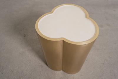 Robert Kuo Contemporary Hand Repouss Brass Lobed Drumstool w Lacquer Top by Robert Kuo