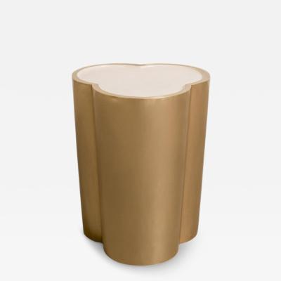 Robert Kuo Contemporary Hand Repouss Brass Lobed Drumstool w Lacquer Top by Robert Kuo
