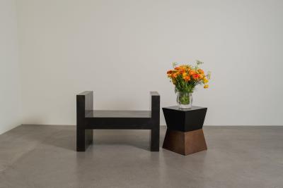 Robert Kuo Contemporary Hand Repouss H Chair in Black Copper Finish by Robert Kuo