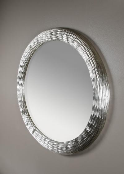 Robert Kuo Contemporary Hand Repouss Ju Wen Mirror in White Bronze by Robert Kuo