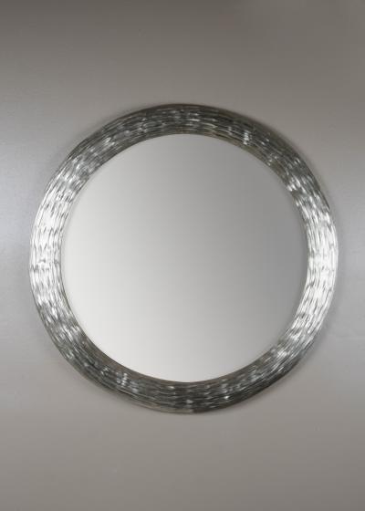 Robert Kuo Contemporary Hand Repouss Ju Wen Mirror in White Bronze by Robert Kuo