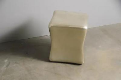 Robert Kuo Contemporary Hand Repouss Pillow Drumstool in White Bronze by Robert Kuo