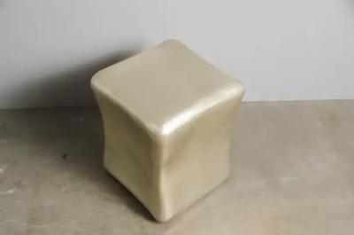 Robert Kuo Contemporary Hand Repouss Pillow Drumstool in White Bronze by Robert Kuo