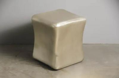 Robert Kuo Contemporary Hand Repouss Pillow Drumstool in White Bronze by Robert Kuo