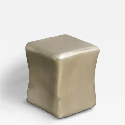 Robert Kuo Contemporary Hand Repouss Pillow Drumstool in White Bronze by Robert Kuo