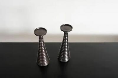 Robert Kuo Contemporary Hand Repouss Tang Candlestand in Black Copper by Robert Kuo