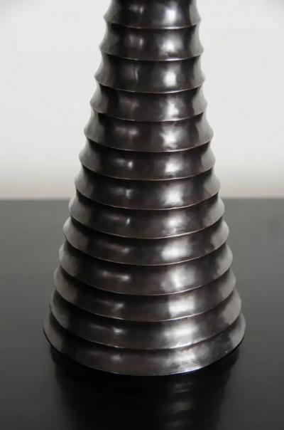 Robert Kuo Contemporary Hand Repouss Tang Candlestand in Black Copper by Robert Kuo