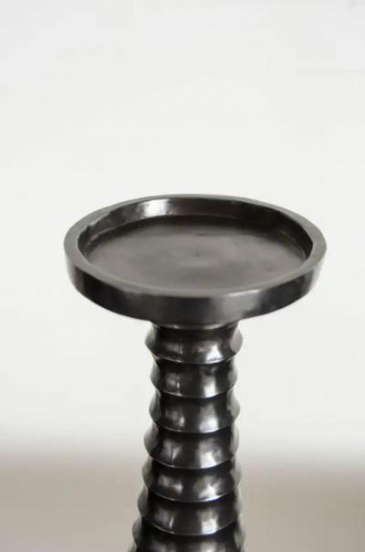 Robert Kuo Contemporary Hand Repouss Tang Candlestand in Black Copper by Robert Kuo