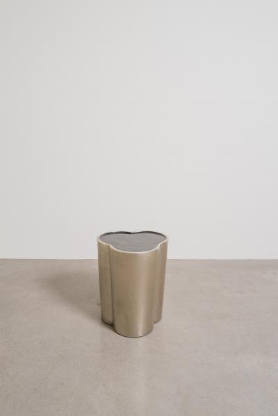 Robert Kuo Contemporary Hand Repouss White Bronze Lobed Drumstool by Robert Kuo