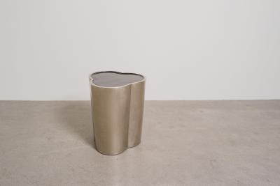 Robert Kuo Contemporary Hand Repouss White Bronze Lobed Drumstool by Robert Kuo