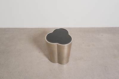 Robert Kuo Contemporary Hand Repouss White Bronze Lobed Drumstool by Robert Kuo
