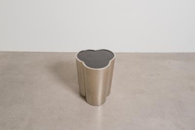 Robert Kuo Contemporary Hand Repouss White Bronze Lobed Drumstool by Robert Kuo