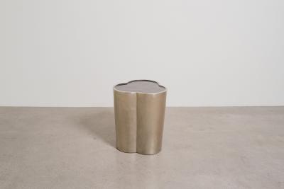 Robert Kuo Contemporary Hand Repouss White Bronze Lobed Drumstool by Robert Kuo