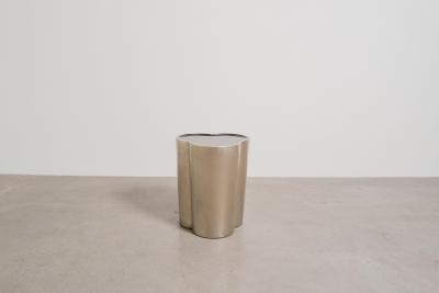 Robert Kuo Contemporary Hand Repouss White Bronze Lobed Drumstool by Robert Kuo