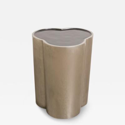 Robert Kuo Contemporary Hand Repouss White Bronze Lobed Drumstool by Robert Kuo