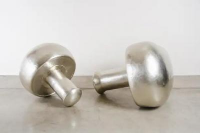 Robert Kuo Contemporary Hand Repouss White Bronze Mushroom Sculptures by Robert Kuo