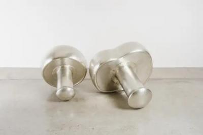 Robert Kuo Contemporary Hand Repouss White Bronze Mushroom Sculptures by Robert Kuo