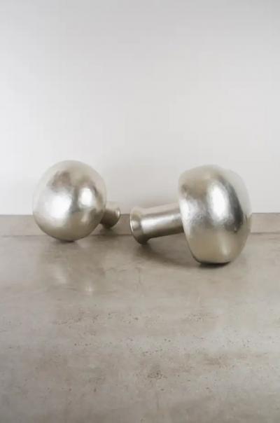 Robert Kuo Contemporary Hand Repouss White Bronze Mushroom Sculptures by Robert Kuo