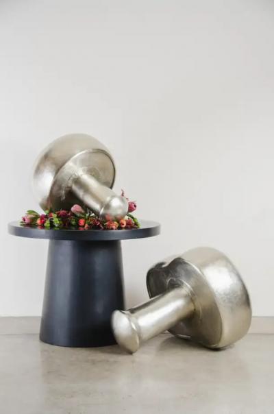 Robert Kuo Contemporary Hand Repouss White Bronze Mushroom Sculptures by Robert Kuo