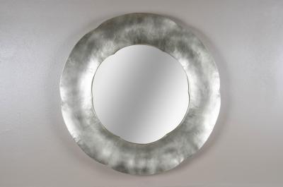 Robert Kuo Contemporary Hand Repouss White Bronze Six Petal Mirror by Robert Kuo