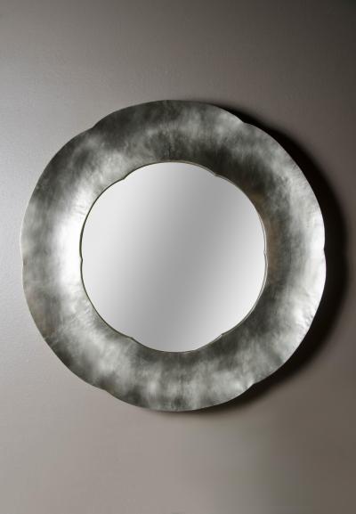 Robert Kuo Contemporary Hand Repouss White Bronze Six Petal Mirror by Robert Kuo
