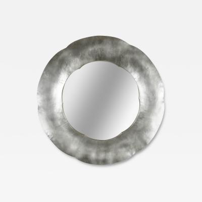 Robert Kuo Contemporary Hand Repouss White Bronze Six Petal Mirror by Robert Kuo