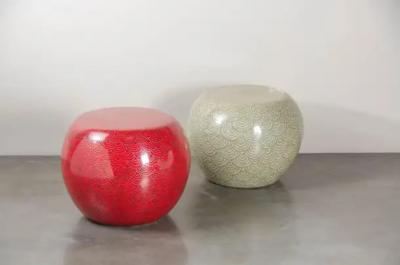 Robert Kuo Contemporary Hua Design Low Cloisonn Drumstool in Moss by Robert Kuo