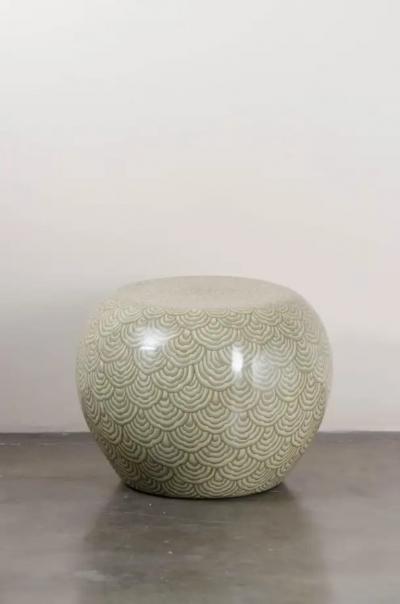 Robert Kuo Contemporary Hua Design Low Cloisonn Drumstool in Moss by Robert Kuo