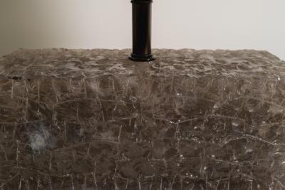 Robert Kuo Contemporary Ice Rectangular Table Lamp in Smoke Crystal w Copper by Robert Kuo