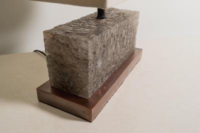 Robert Kuo Contemporary Ice Rectangular Table Lamp in Smoke Crystal w Copper by Robert Kuo
