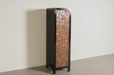 Robert Kuo Contemporary Isola Design Copper Repousse Door Narrow Cabinet by Robert Kuo