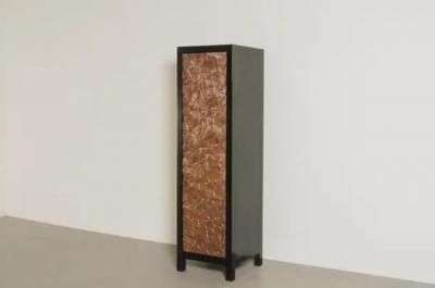 Robert Kuo Contemporary Isola Design Copper Repousse Door Narrow Cabinet by Robert Kuo