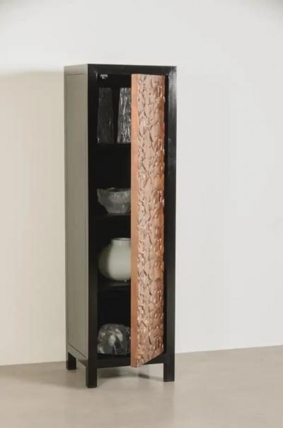 Robert Kuo Contemporary Isola Design Copper Repousse Door Narrow Cabinet by Robert Kuo