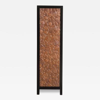 Robert Kuo Contemporary Isola Design Copper Repousse Door Narrow Cabinet by Robert Kuo