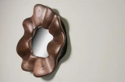 Robert Kuo Contemporary Ji Guan Mirror in Hand Repouss Copper by Robert Kuo