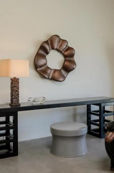 Robert Kuo Contemporary Ji Guan Mirror in Hand Repouss Copper by Robert Kuo