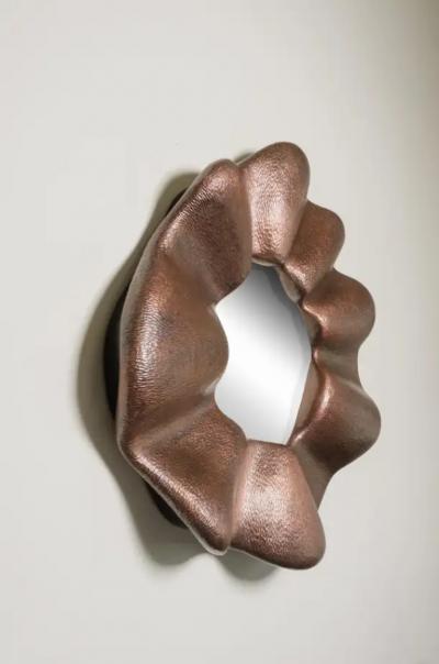 Robert Kuo Contemporary Ji Guan Mirror in Hand Repouss Copper by Robert Kuo