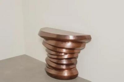 Robert Kuo Contemporary Jie Design Demi Lune Table in Antiqued Copper by Robert Kuo