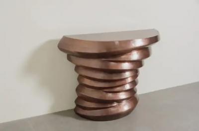 Robert Kuo Contemporary Jie Design Demi Lune Table in Antiqued Copper by Robert Kuo