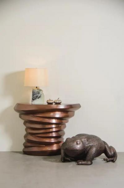 Robert Kuo Contemporary Jie Design Demi Lune Table in Antiqued Copper by Robert Kuo
