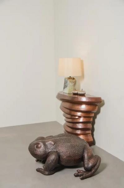 Robert Kuo Contemporary Jie Design Demi Lune Table in Antiqued Copper by Robert Kuo